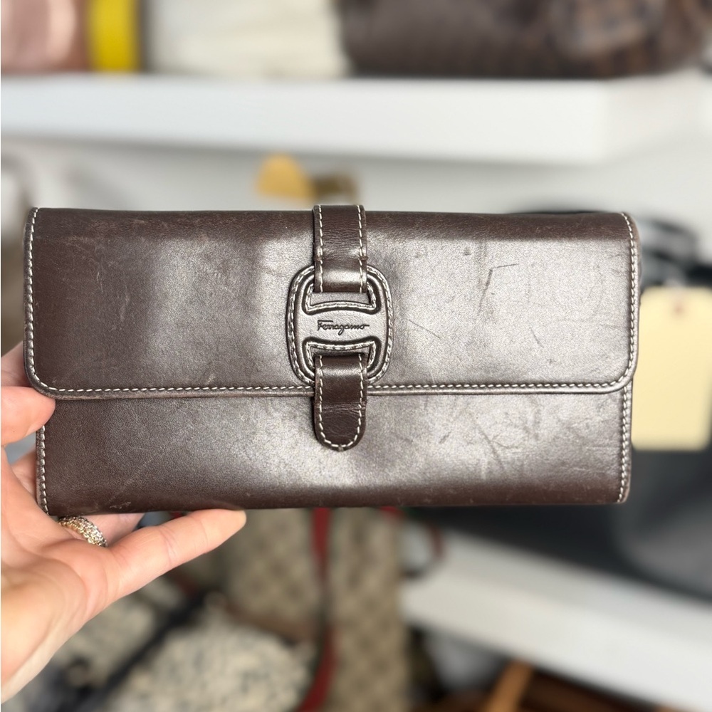 ferragamo chocolate flap wallet